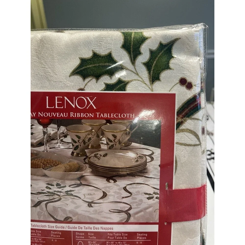 Lenox Holiday Nouveau Plaid Ribbon 52x70” Tablecloth NEW